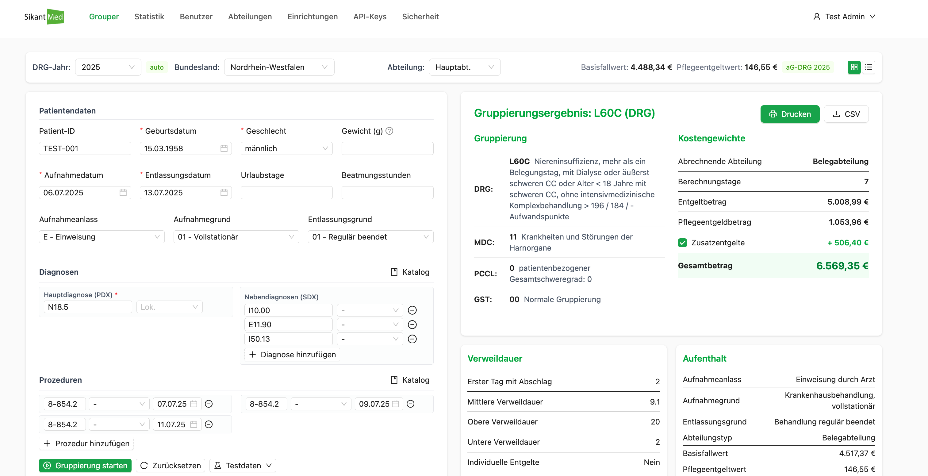 Fallerfassung, Katalogsuche und Abrechnungsparameter